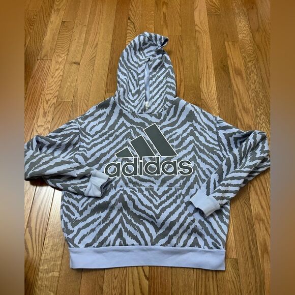 Girls Adidas Zebra Print Hoodie Sweatshirt - Picture 1 of 4
